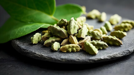 Premium green cardamom pods and black peppercorns